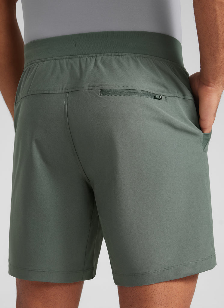 CRZYOGA Men All Day Comfy Golf Casual Shorts 7" with Pockets Quick Dry Grey Sage