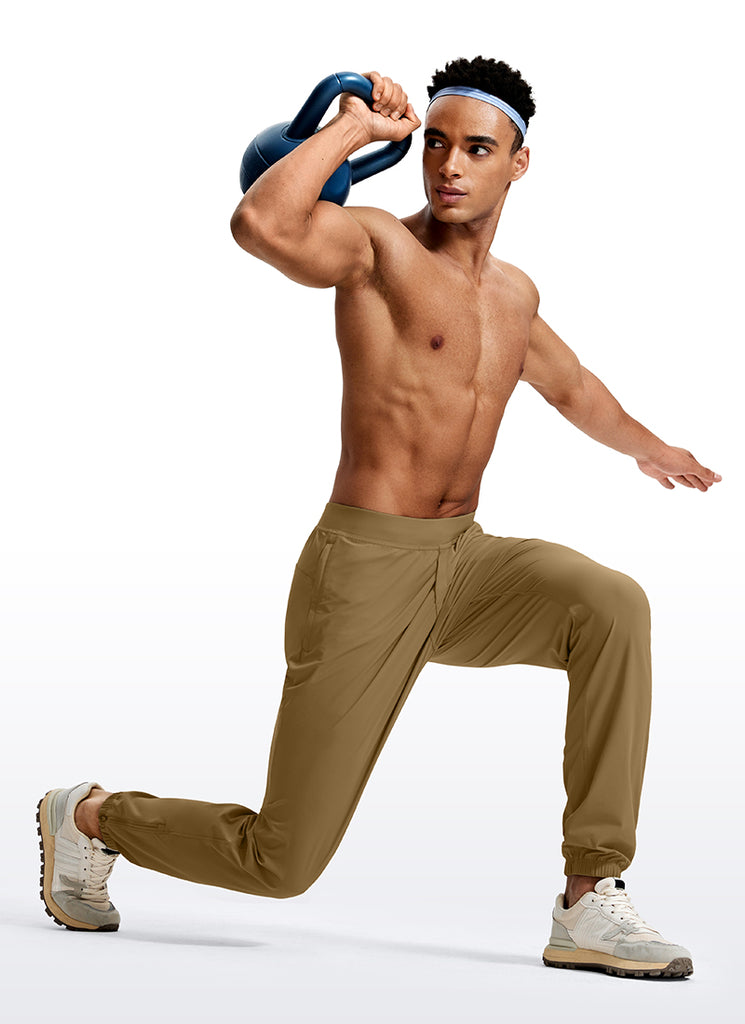 CRZ YOGA Men's Running Slim Fit Lightweight Joggers 31"-Zipper Pockets Artifact Brown