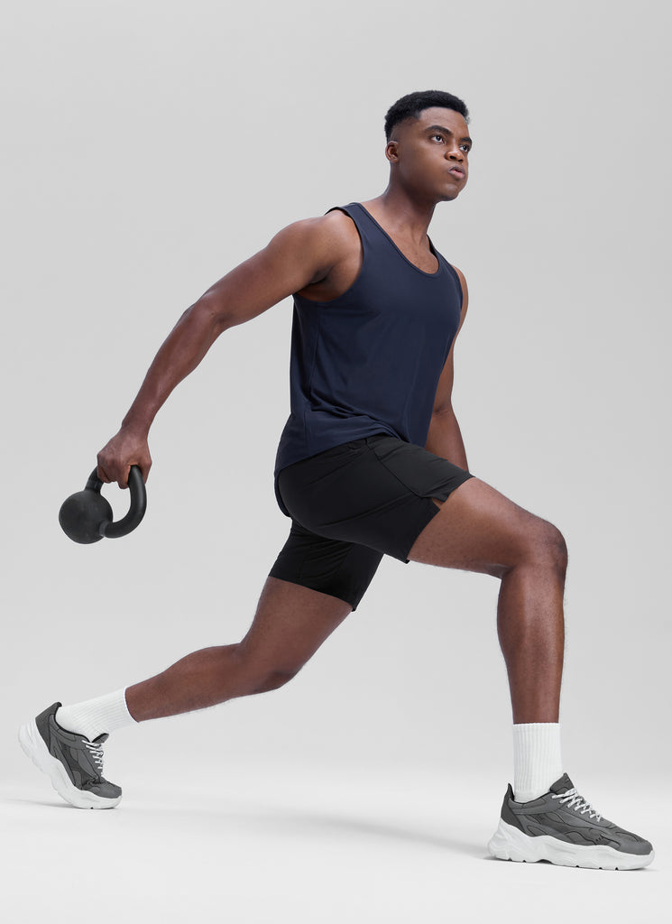 CRZ YOGA Men's Workout Classic FIt Quick Dry Pocket Shorts  7" Black