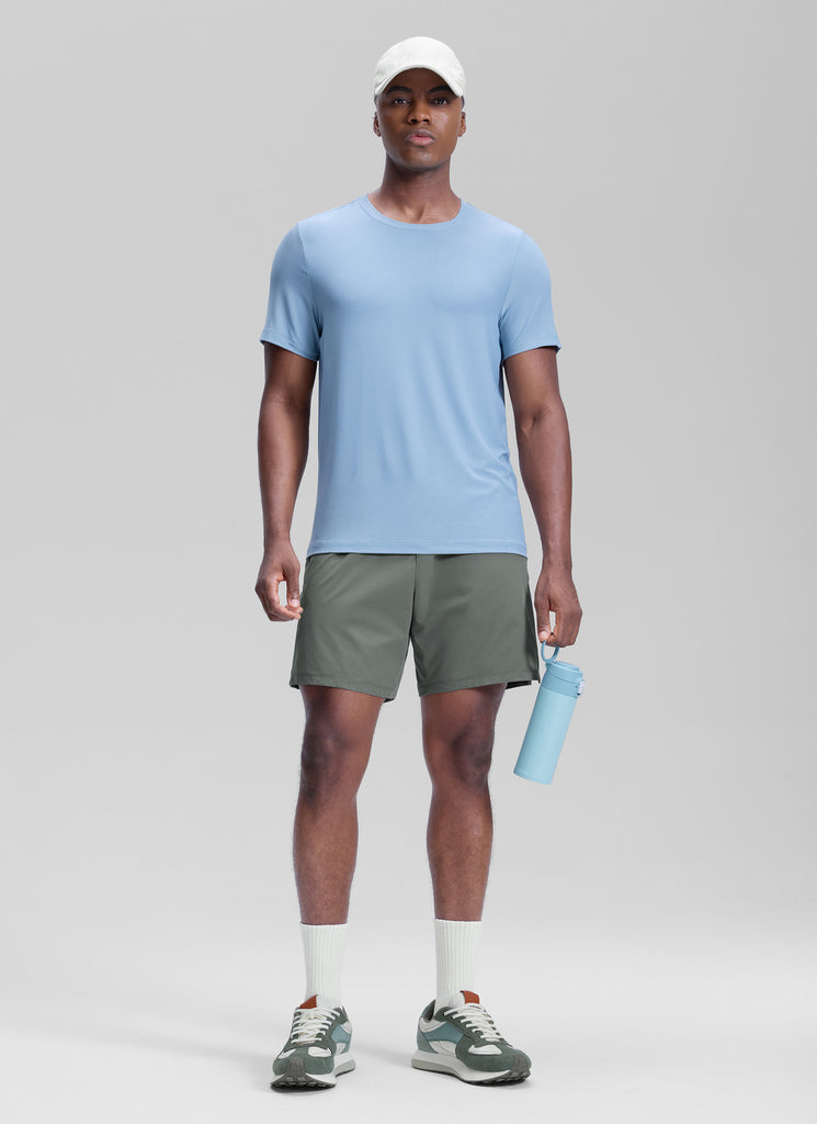 CRZ YOGA Men's Workout Classic FIt Quick Dry Pocket Shorts  7" Milky White