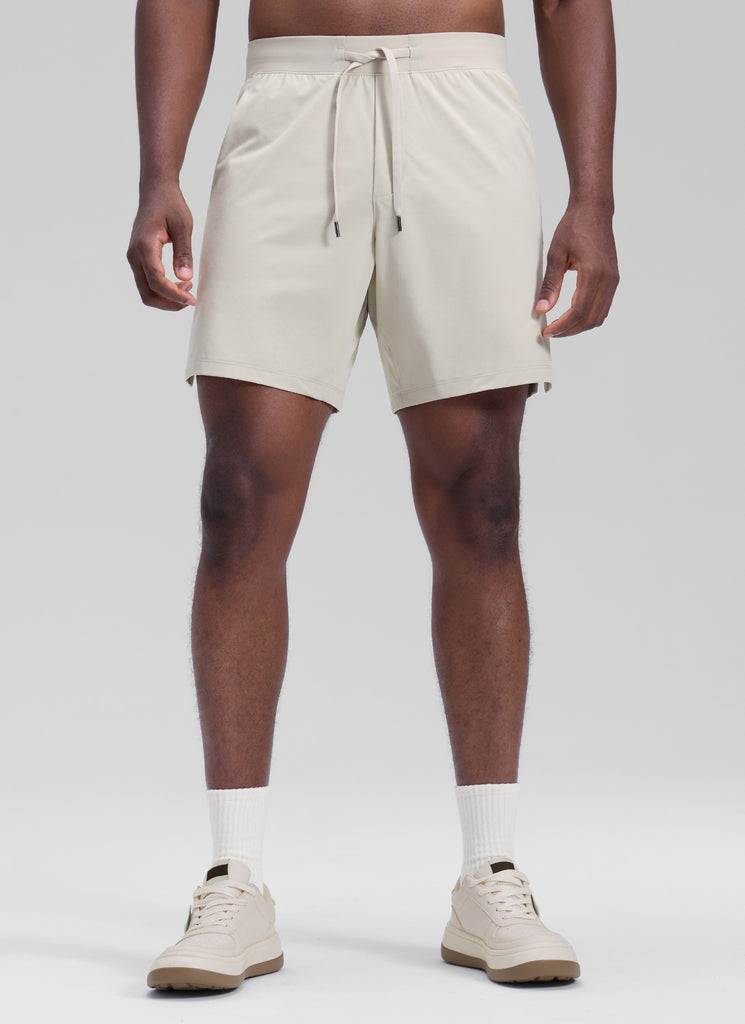 CRZ YOGA Men's Workout Classic FIt Quick Dry Pocket Shorts  7" Milky White