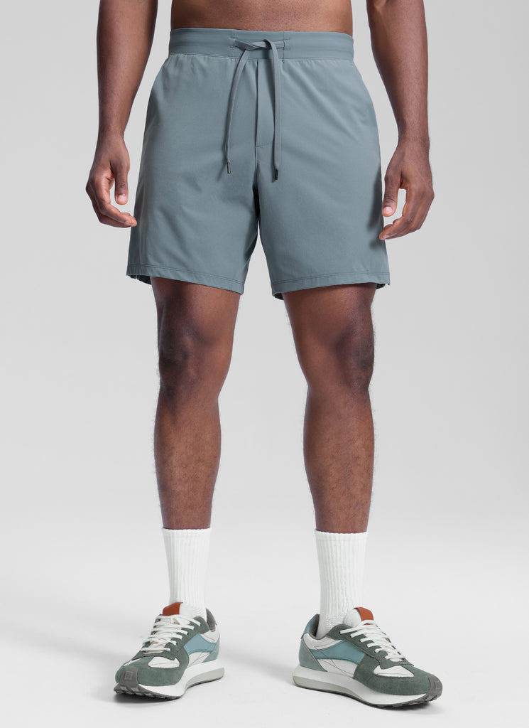 CRZ YOGA Men's Workout Classic FIt Quick Dry Pocket Shorts  7" Grey Sage