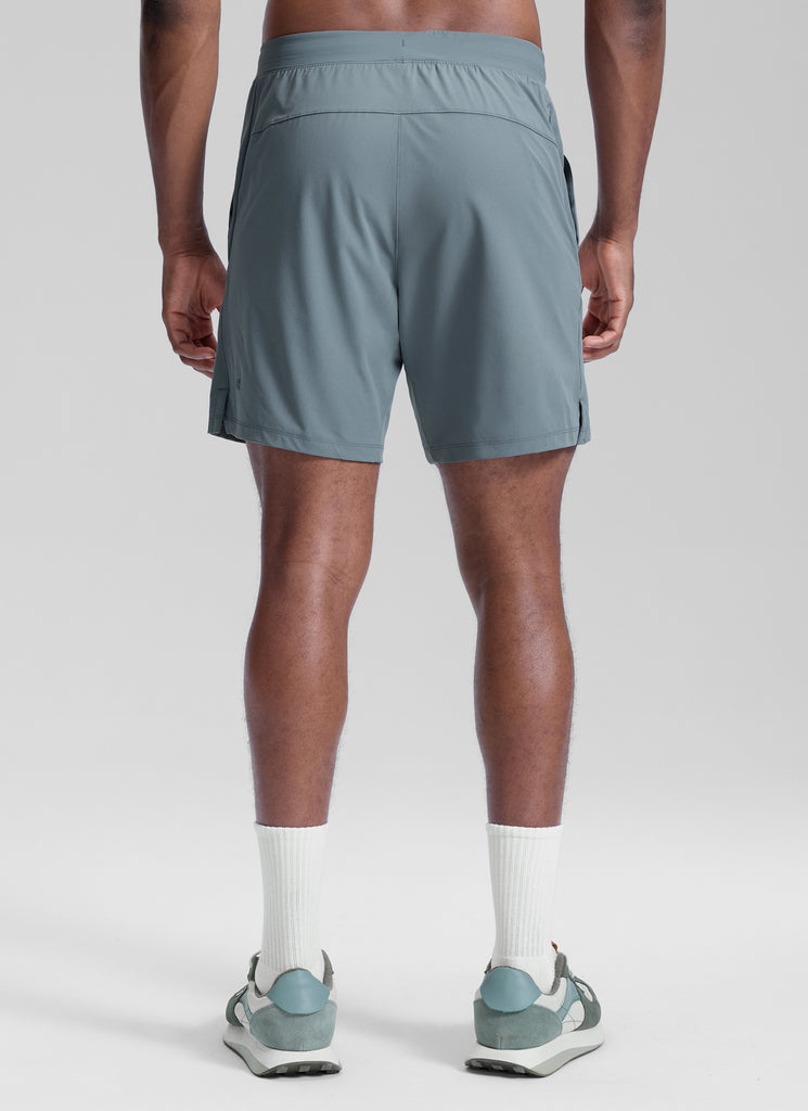 CRZ YOGA Men's Workout Classic FIt Quick Dry Pocket Shorts  7" Grey Sage