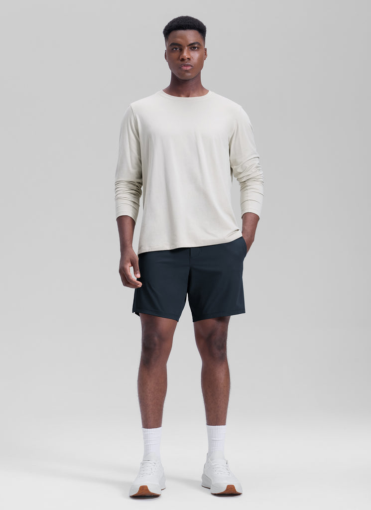 CRZ YOGA Men's Workout Classic FIt Quick Dry Pocket Shorts  7" True Navy