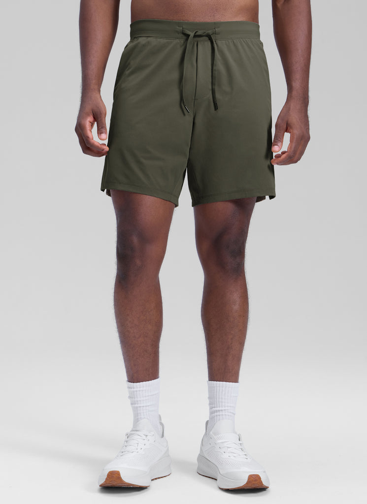 CRZ YOGA Men's Workout Classic FIt Quick Dry Pocket Shorts  7" Dark Olive