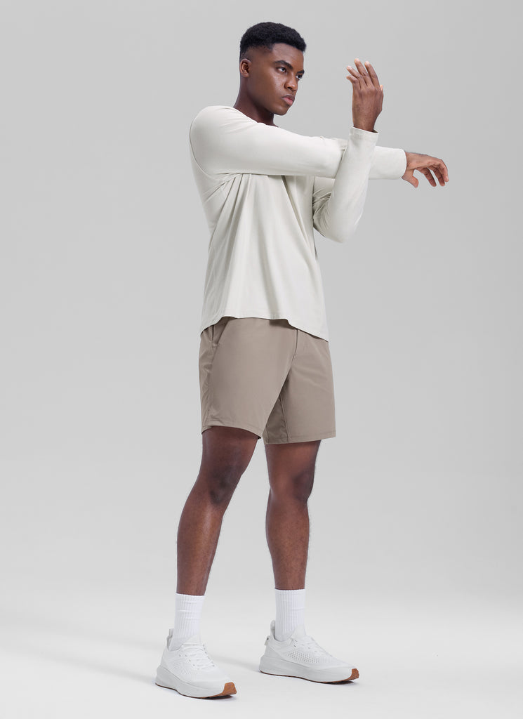 CRZ YOGA Men's Workout Classic FIt Quick Dry Pocket Shorts  7" Platinum Grey