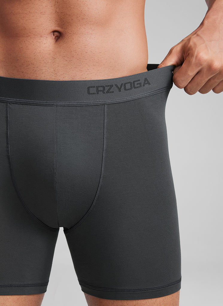 CRZ YOGA Men's Ultra-Soft Modal Double Lined 5" Boxer Underwear Black Mysterious Grey Night Sea Blue
