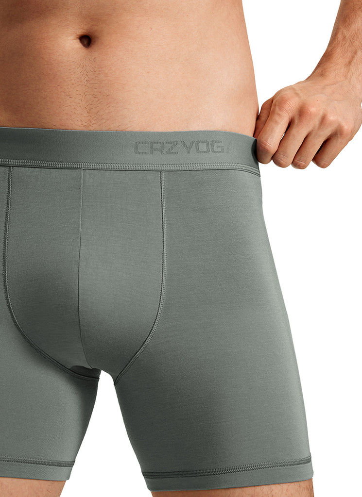 CRZ YOGA Men's Ultra-Soft Modal Double Lined 5" Boxer Underwear Mojave Tan Grey Sage White