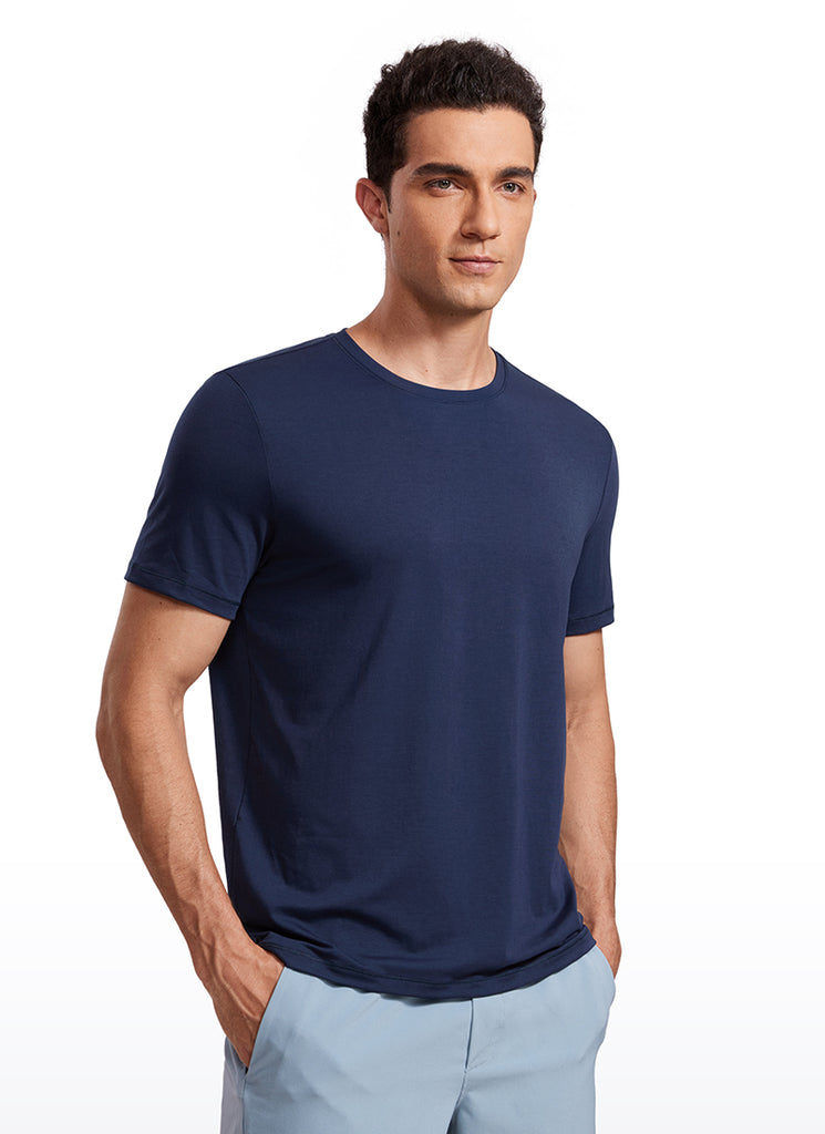 CRZ YOGA Men's Casual Classic Fit Quick Dry Crew Neck Short Sleeves Nautical Navy Blue