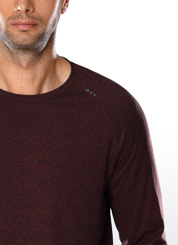 CRZ YOGA Men's Train Slim Fit Shirts Brushed Slim-Fit Long Sleeves Dark Red Heather
