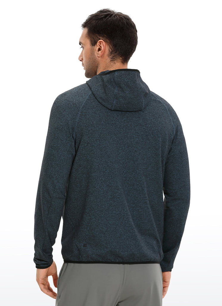 CRZ YOGA Men's Run Classic Fit Outerwear Brushed Full Zip Hoodie Royal Blue Heather
