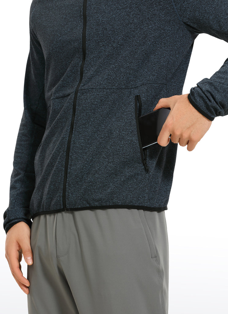 CRZ YOGA Men's Run Classic Fit Outerwear Brushed Full Zip Hoodie Royal Blue Heather