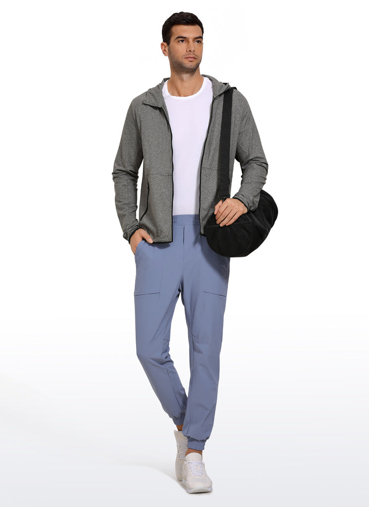 CRZ YOGA Men's Run Classic Fit Outerwear Brushed Full Zip Hoodie Black Heather