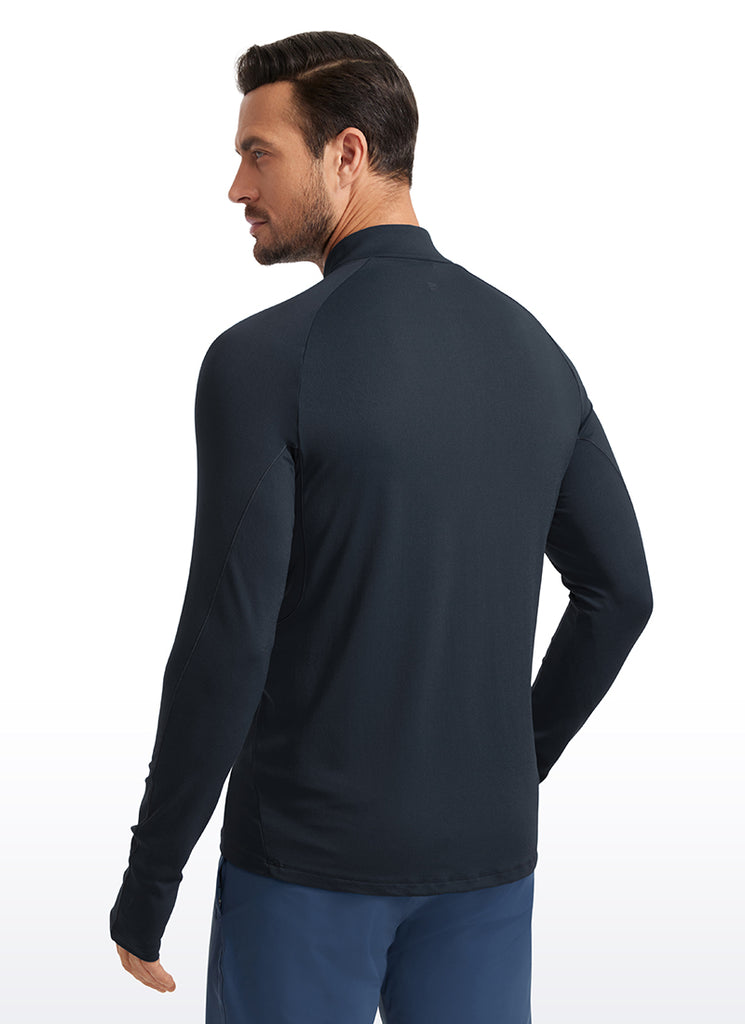 CRZ YOGA Men's Run Slim Fit Brushed Half Zip Long Sleeve Thumbhole French Navy