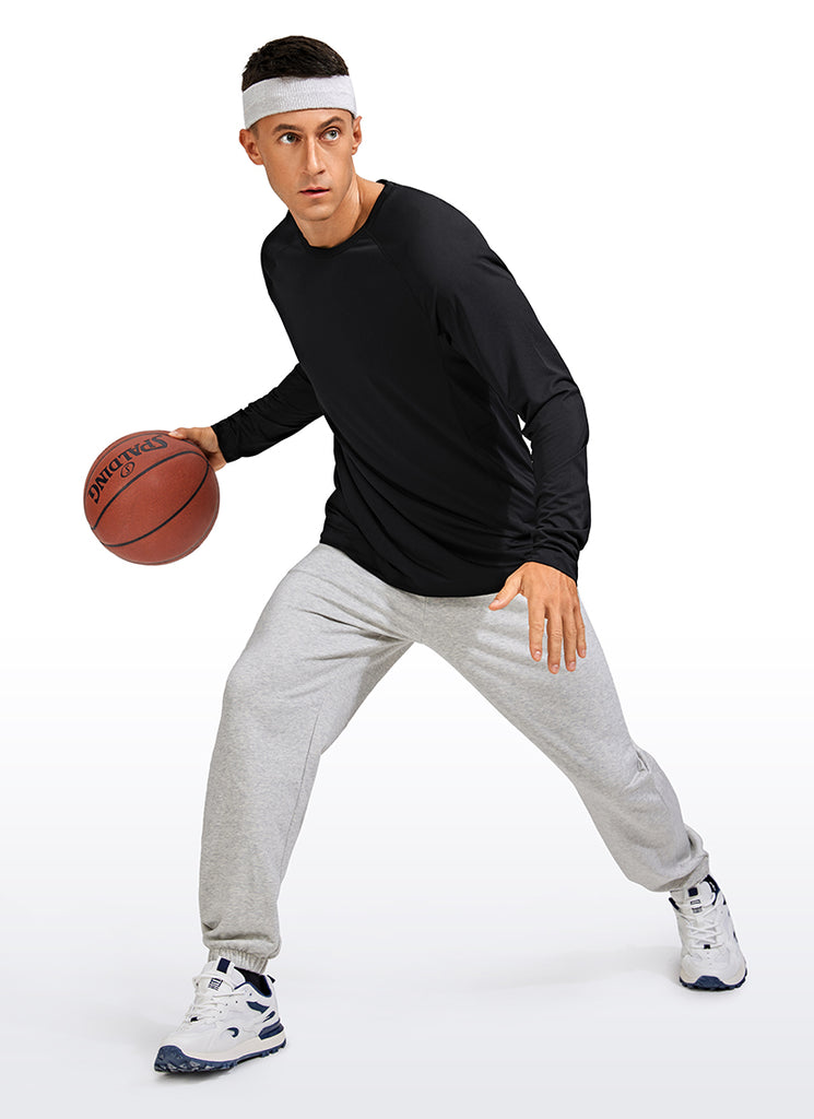 CRZ YOGA Men's Train Slim Fit Lightweight Rounded Scallop Long Sleeves Black