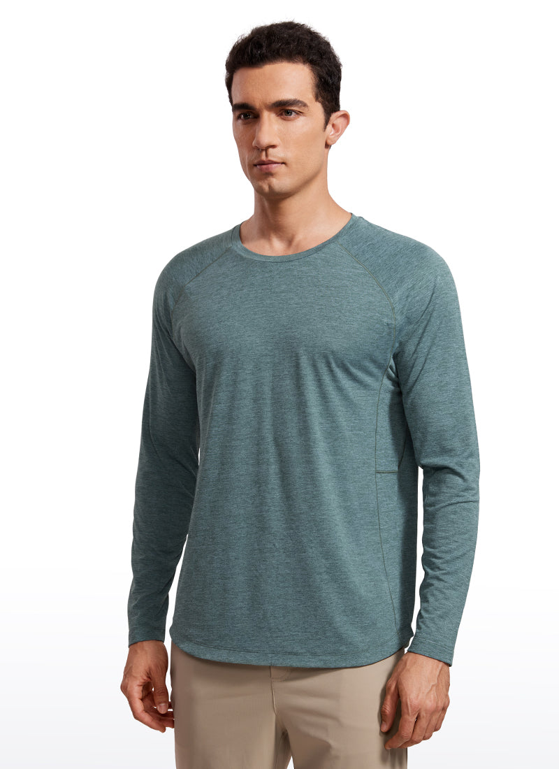 CRZ YOGA Men's Train Slim Fit Lightweight Rounded Scallop Long Sleeves Limestone Green