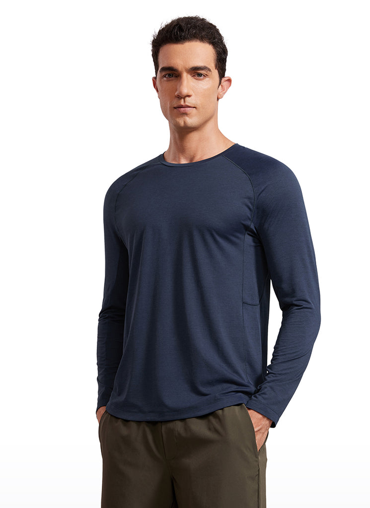 CRZ YOGA Men's Train Slim Fit Lightweight Rounded Scallop Long Sleeves Limestone Green