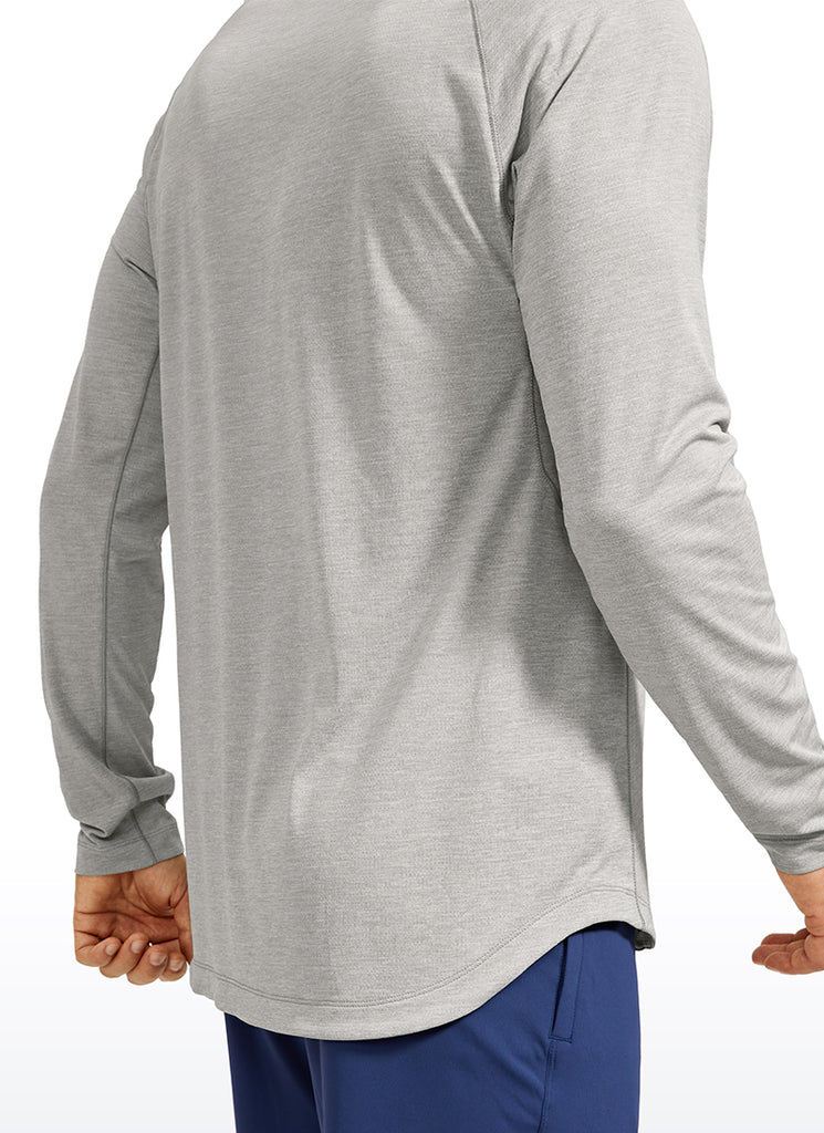 CRZ YOGA Men's Train Slim Fit Lightweight Rounded Scallop Long Sleeves Light Gray Heather