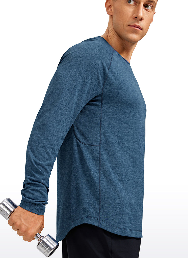 CRZ YOGA Men's Train Slim Fit Lightweight Rounded Scallop Long Sleeves Black