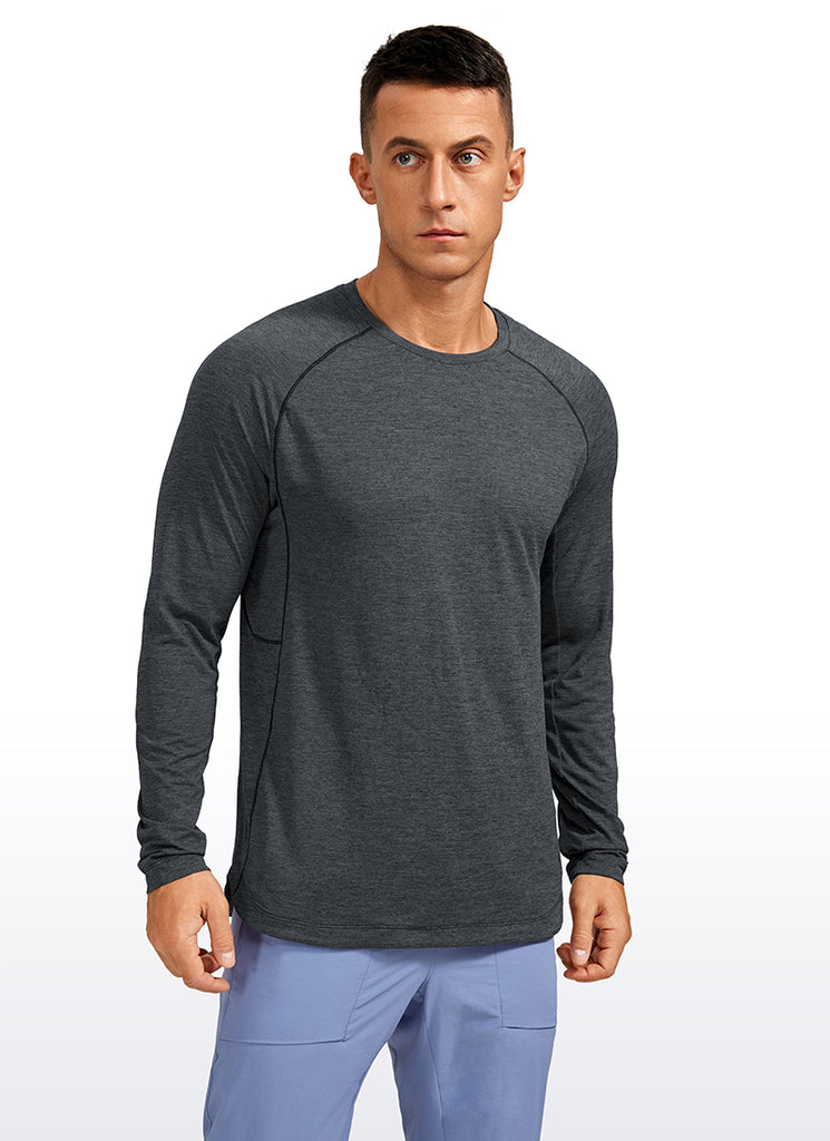 CRZ YOGA Men's Train Slim Fit Lightweight Rounded Scallop Long Sleeves Ocean Blue Heather