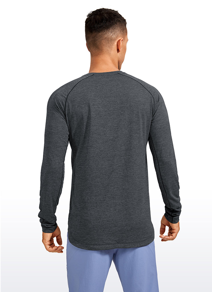CRZ YOGA Men's Train Slim Fit Lightweight Rounded Scallop Long Sleeves Ocean Blue Heather