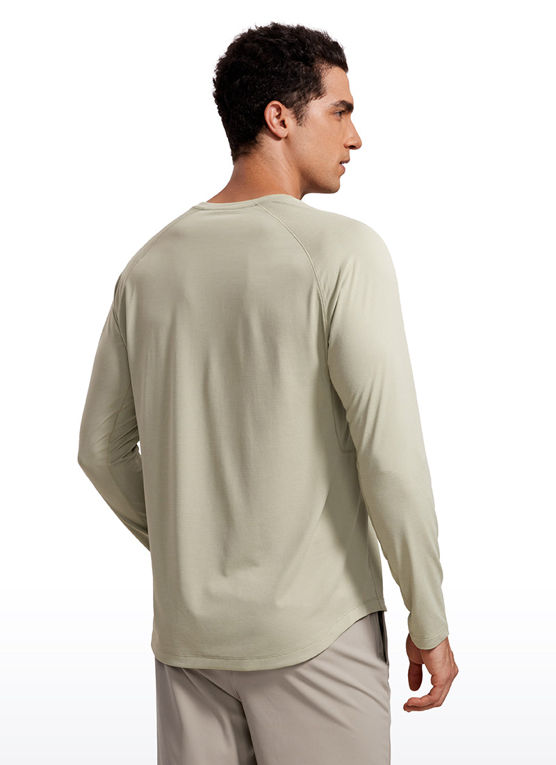 CRZ YOGA Men's Train Slim Fit Lightweight Rounded Scallop Long Sleeves Carbon Heather