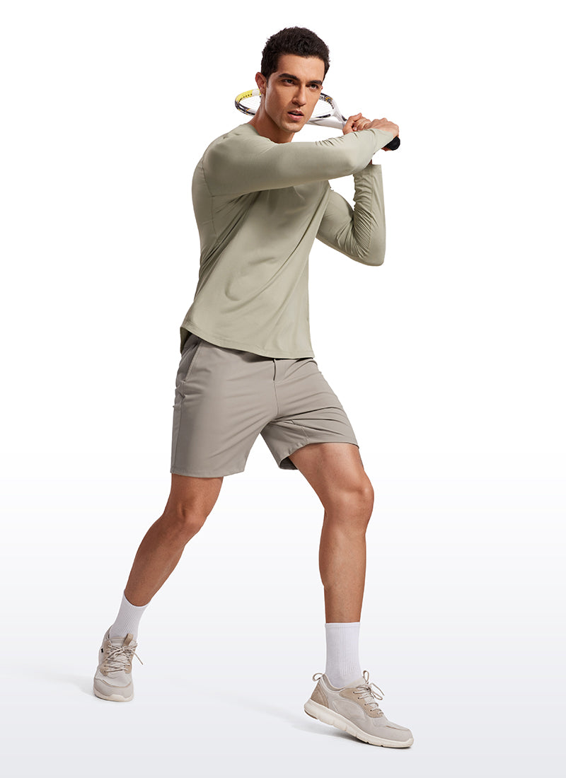 CRZ YOGA Men's Train Slim Fit Lightweight Rounded Scallop Long Sleeves Carbon Heather