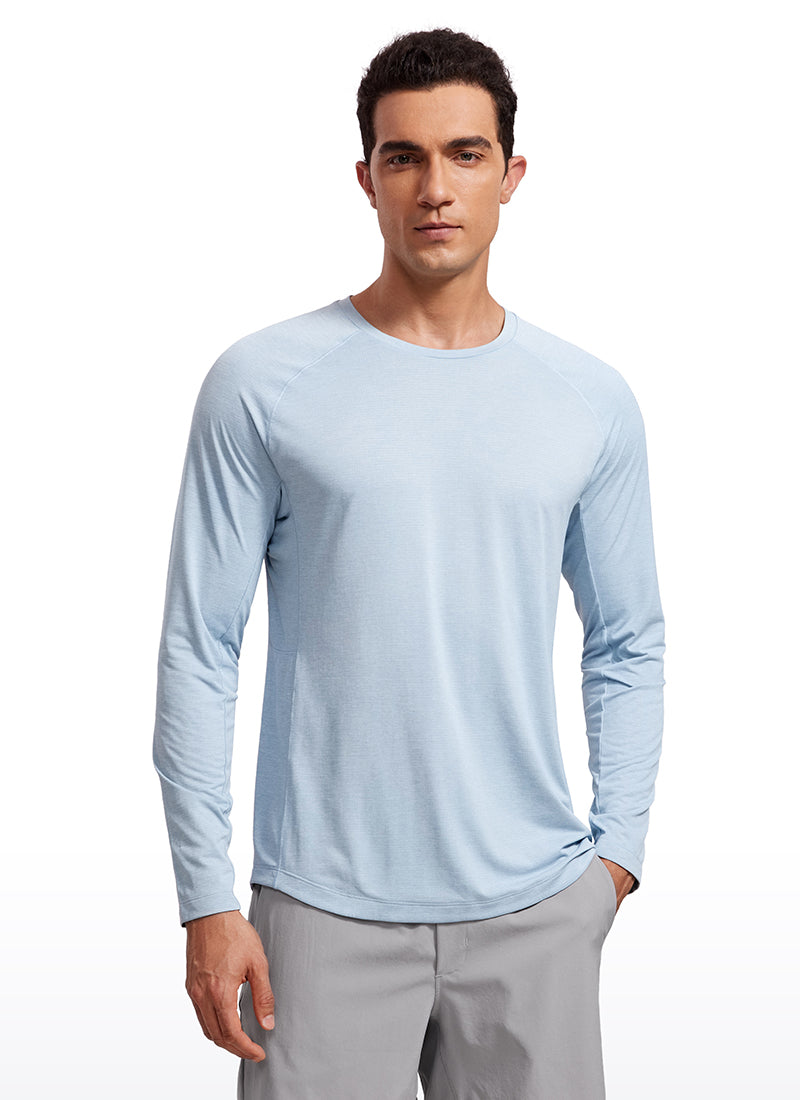 CRZ YOGA Men's Train Slim Fit Lightweight Rounded Scallop Long Sleeves Carbon Heather
