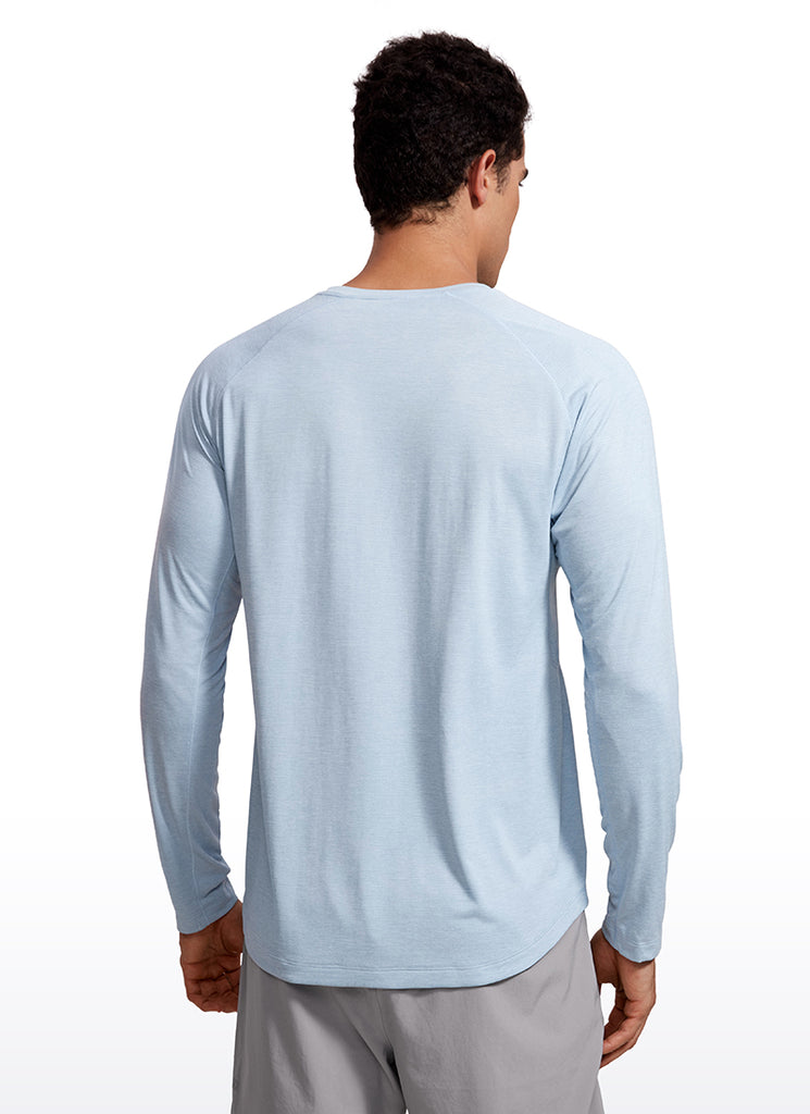 CRZ YOGA Men's Train Slim Fit Lightweight Rounded Scallop Long Sleeves Carbon Heather
