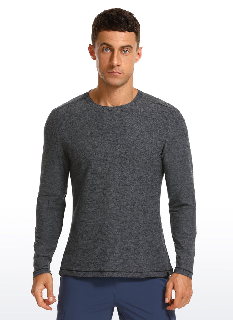 CRZ YOGA Men's Casual Lightweight Slim Fit Long Sleeve Black Heather