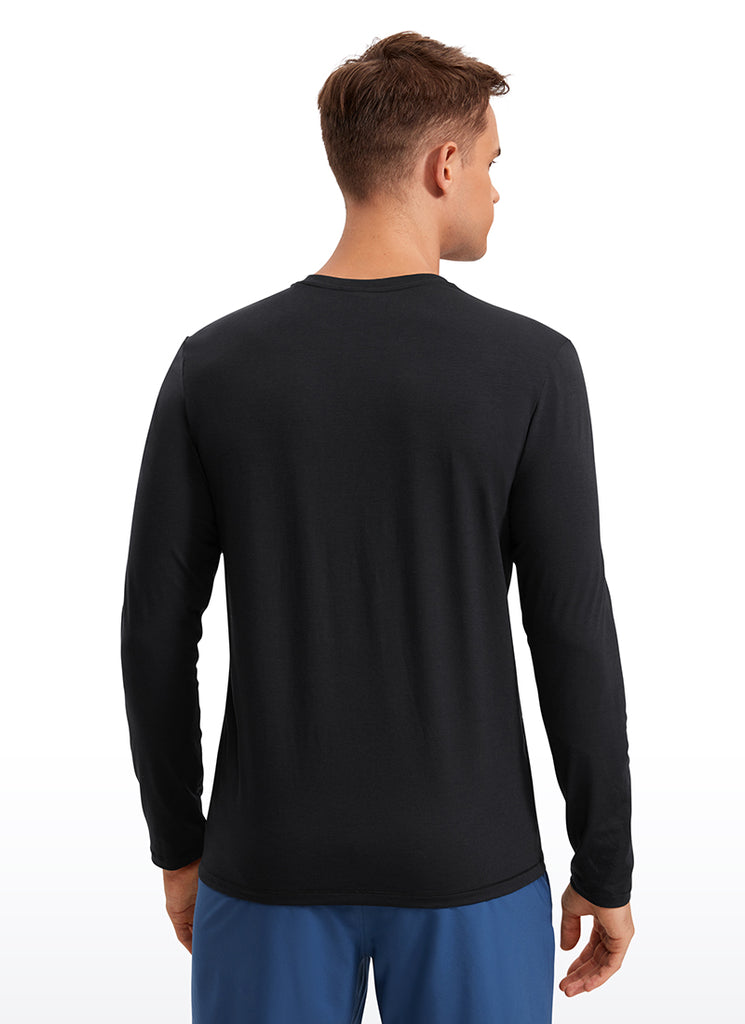 CRZ YOGA Men's Casual Classic Fit Quick Dry Crew Neck Long Sleeves Black