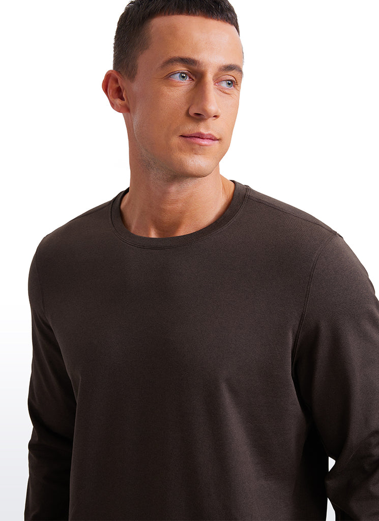 CRZ YOGA Men's Casual Classic Fit Crewneck Sweatshirts Long Sleeves Hot Fudge Brown