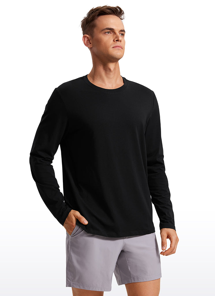 CRZ YOGA Men's Pima Cotton PRO  Basic Casual Long Sleeve Crew Neck Black