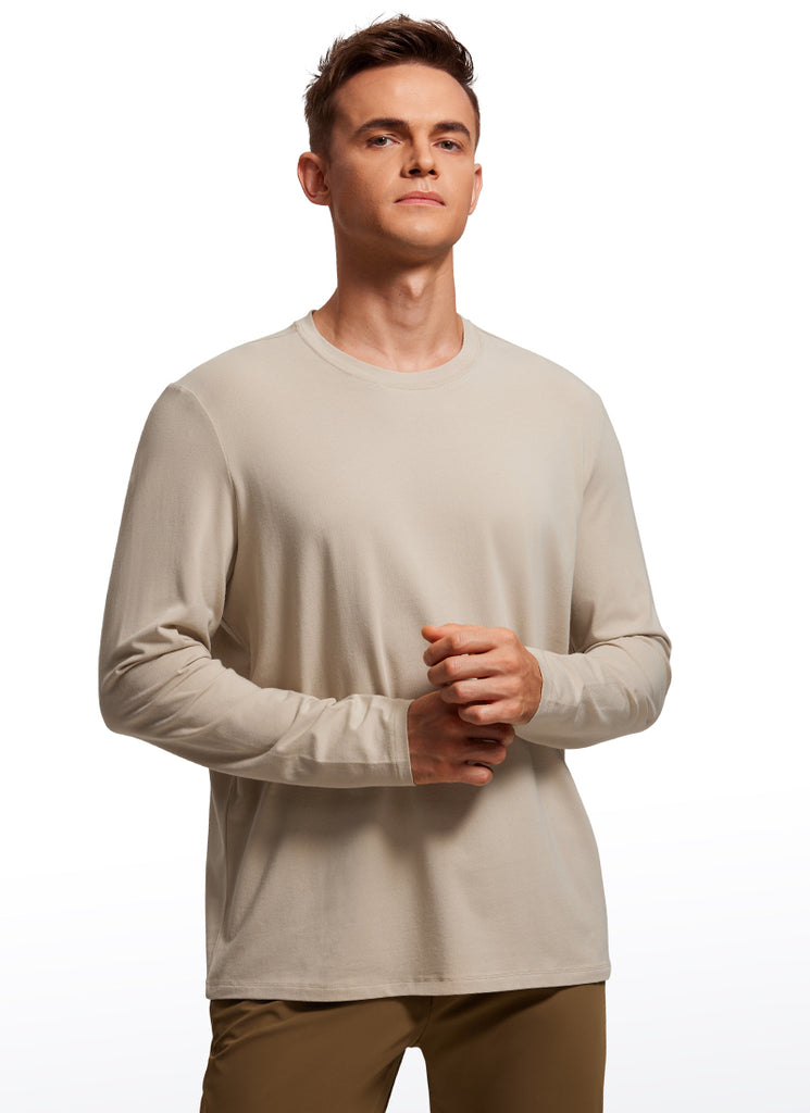 CRZ YOGA Men's Pima Cotton PRO  Basic Casual Long Sleeve Crew Neck Mysterious Grey
