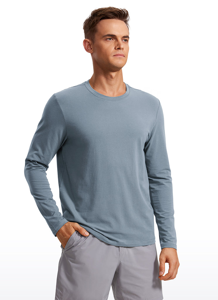 CRZ YOGA Men's Pima Cotton PRO  Basic Casual Long Sleeve Crew Neck White
