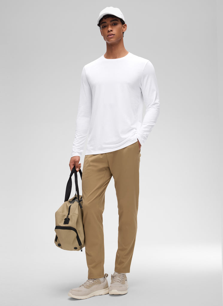 CRZ YOGA Man's Cotton-Blend Workout Crew Neck Classic Fit Long Sleeves White