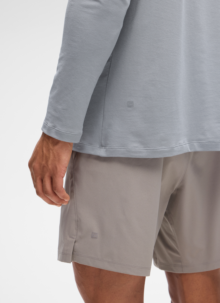 CRZ YOGA Man's Cotton-Blend Workout Crew Neck Classic Fit Long Sleeves Silver Gray