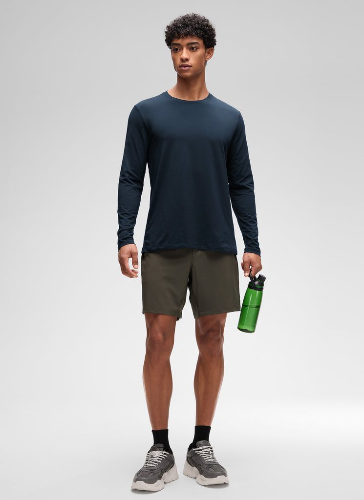 CRZ YOGA Man's Cotton-Blend Workout Crew Neck Classic Fit Long Sleeves True Navy