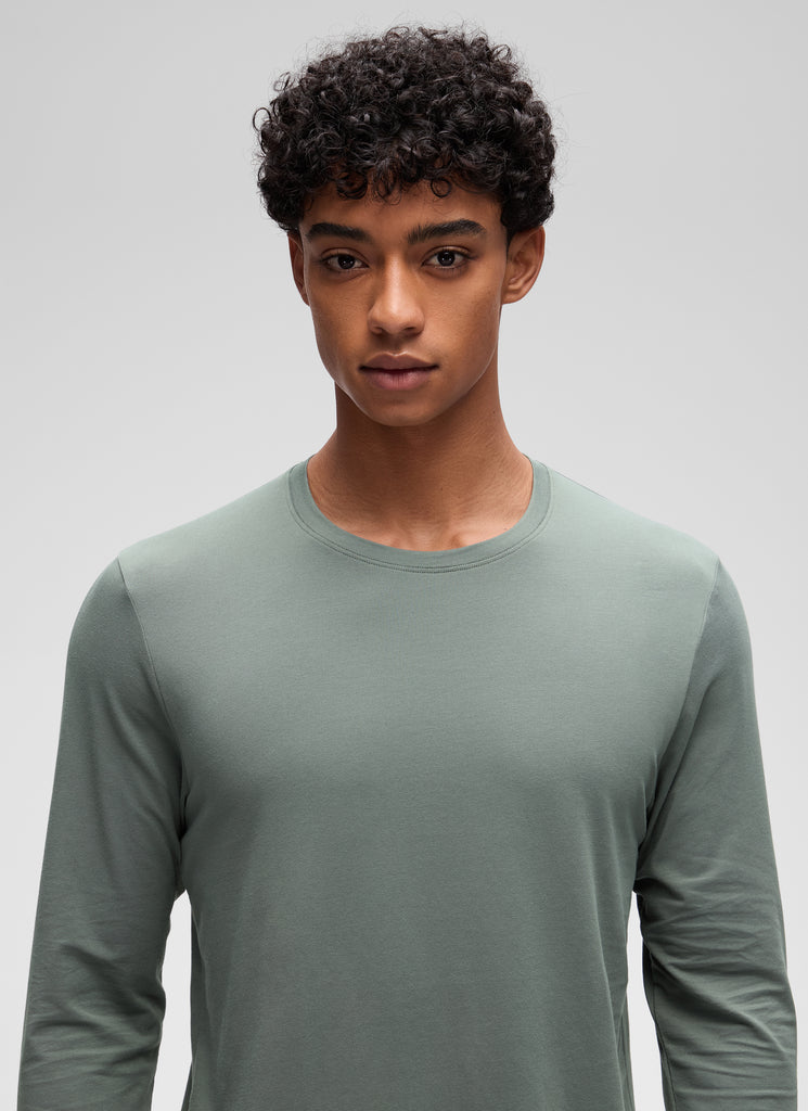 CRZ YOGA Man's Cotton-Blend Workout Crew Neck Classic Fit Long Sleeves Grey Sage