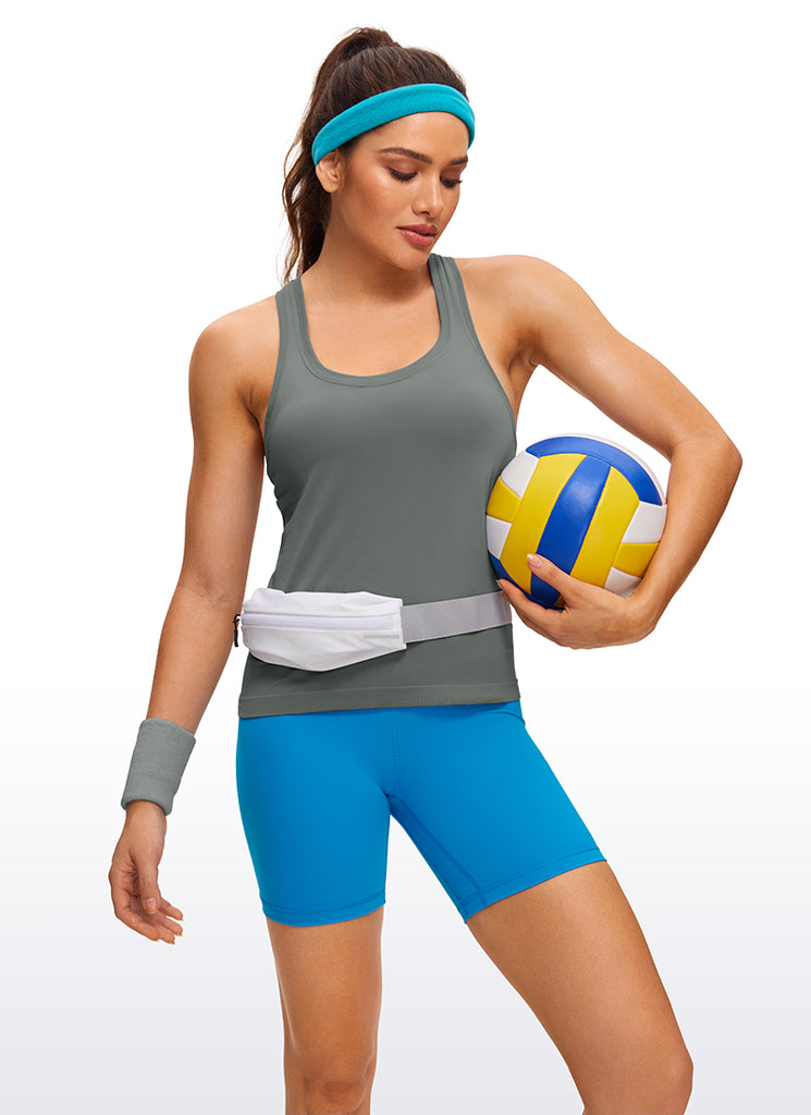 CRZ YOGA Women's Yoga Slim Fit Tops Seamless Workout Tank Scroop Neck Green Jade