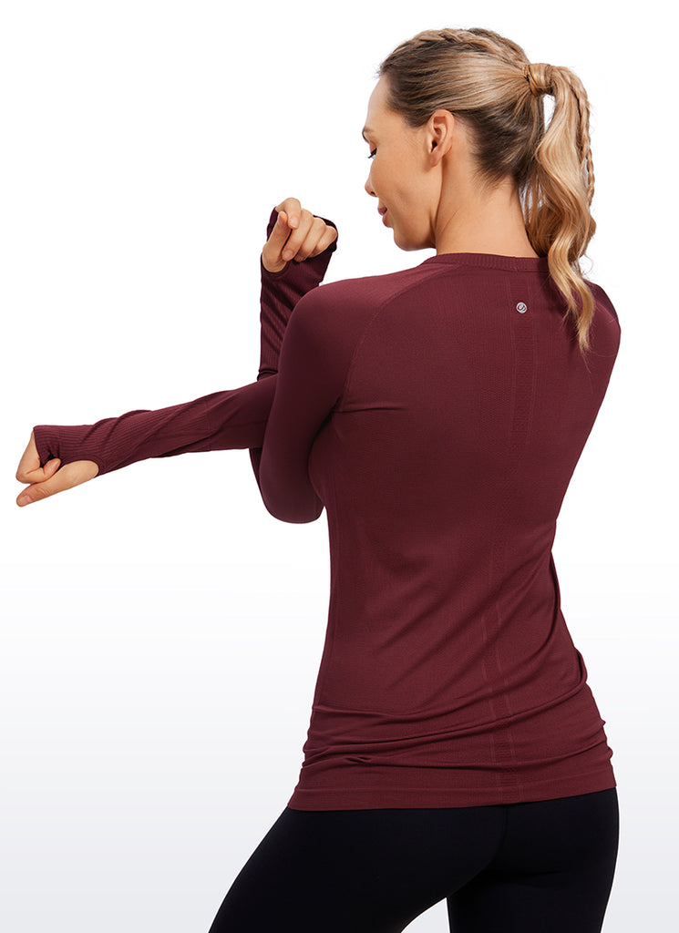 CRZ YOGA Women's Train Slim Fit Shirts Speedy Seamless Long Sleeves Fuchsia