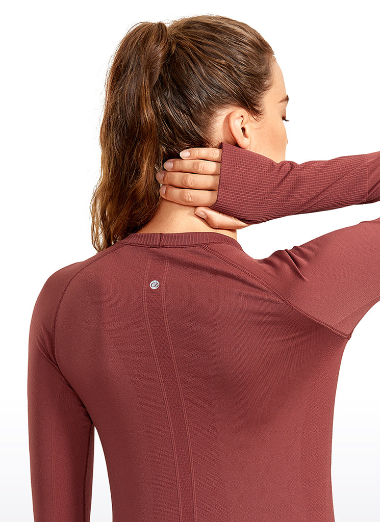 CRZ YOGA Women's Train Slim Fit Shirts Speedy Seamless Long Sleeves Flame