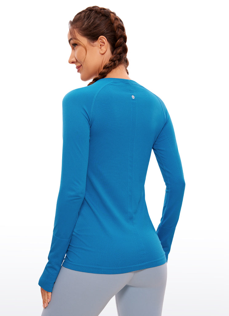 CRZ YOGA Women's Train Slim Fit Shirts Speedy Seamless Long Sleeves Super-sonic Blue