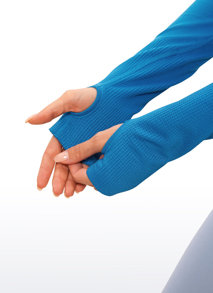 CRZ YOGA Women's Train Slim Fit Shirts Speedy Seamless Long Sleeves Super-sonic Blue