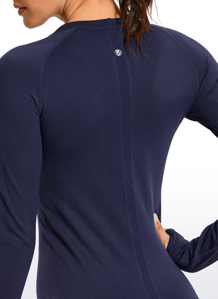 CRZ YOGA Women's Train Slim Fit Shirts Speedy Seamless Long Sleeves Navy