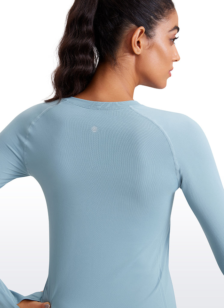 CRZ YOGA Women's Running Quick Dry Shirts Seamless Long Sleeves Pure Blue