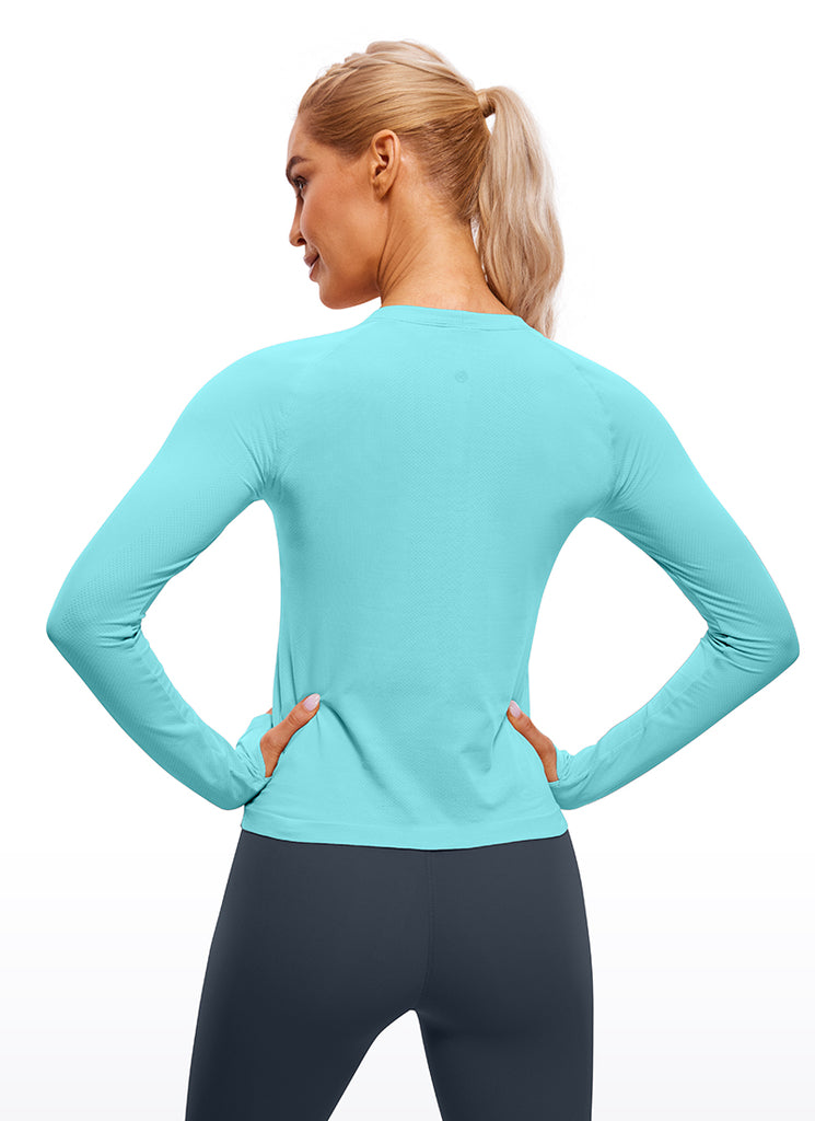 CRZ YOGA Women's Running Quick Dry Shirts Seamless Long Sleeves Taupe