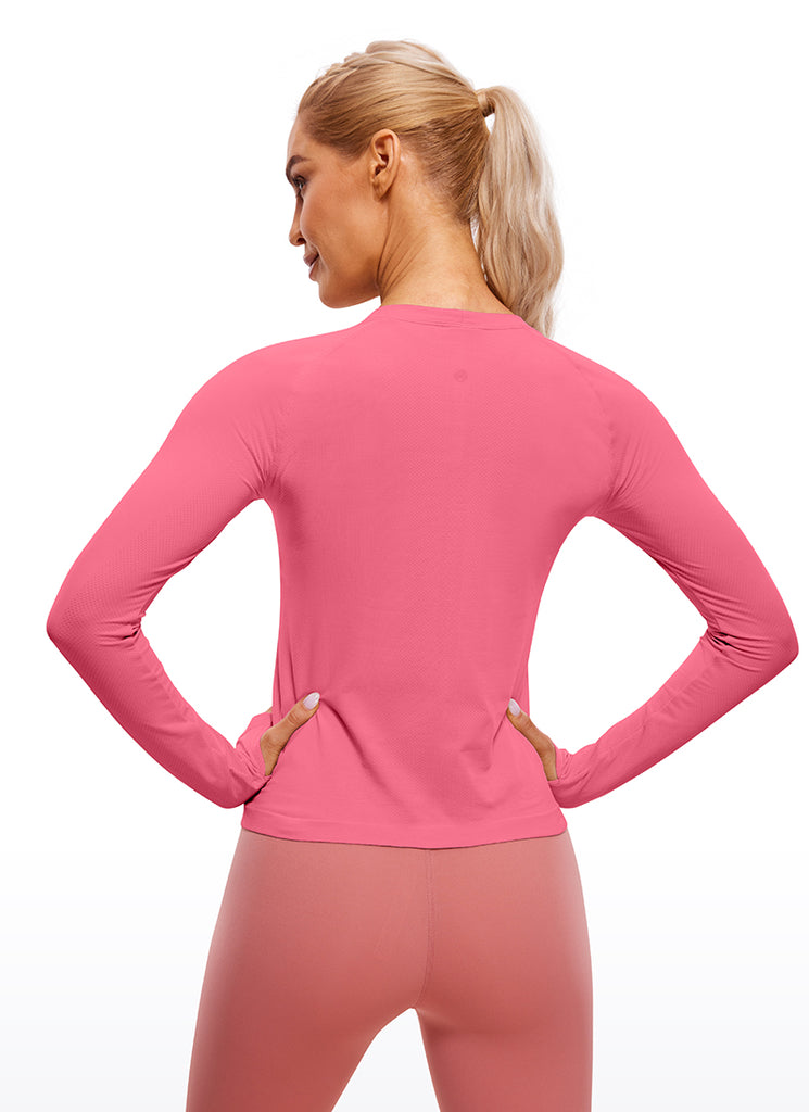 CRZ YOGA Women's Running Quick Dry Shirts Seamless Long Sleeves Raspberry Sorbet