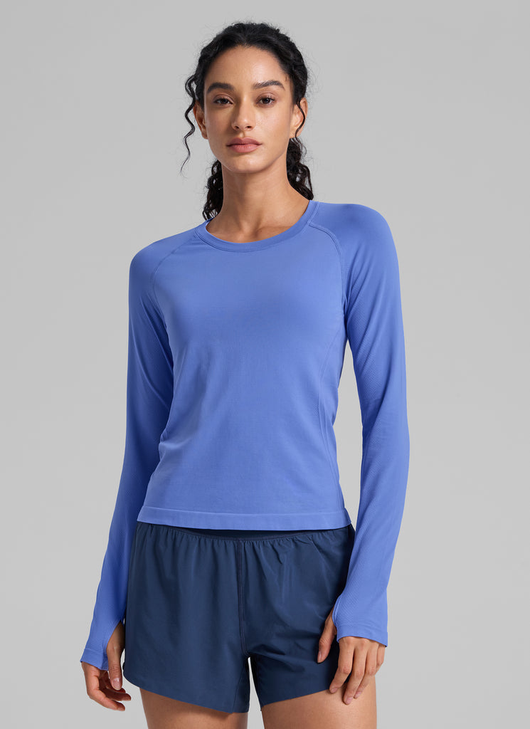 CRZ YOGA Women's Running Quick Dry Shirts Seamless Long Sleeves Plum Magenta