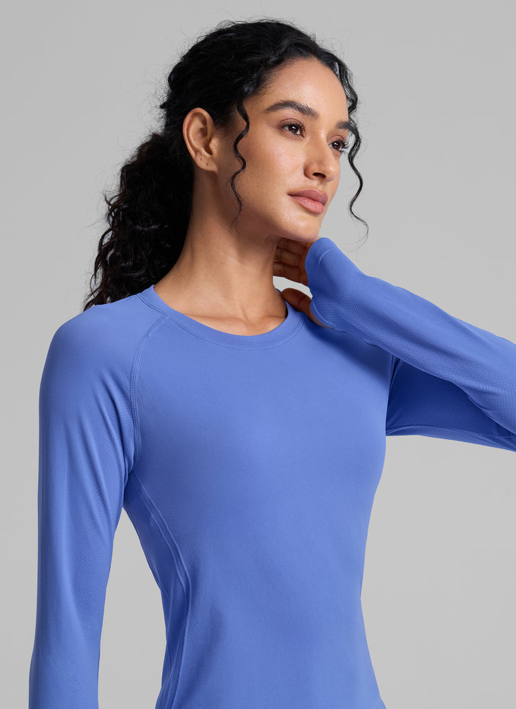 CRZ YOGA Women's Running Quick Dry Shirts Seamless Long Sleeves Plum Magenta